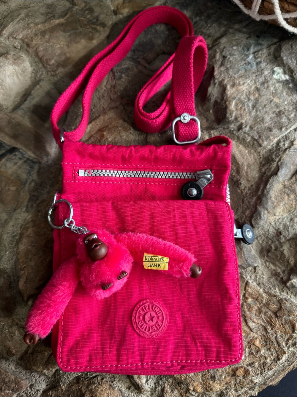 Kipling Hot Pink Crossbody Bag with Monkey Keychain
